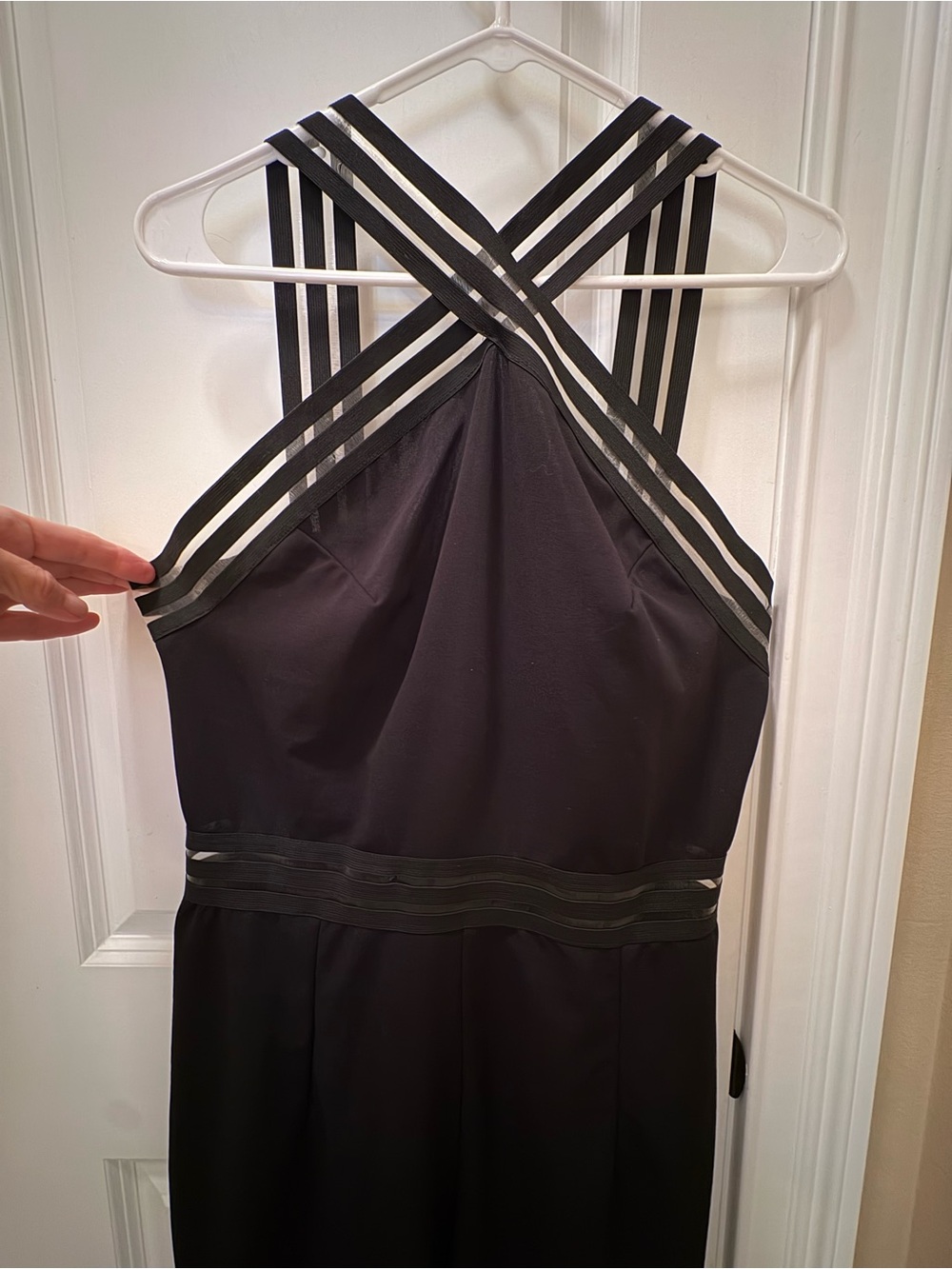 Black Cross-Neck Jumpsuit with Trim Waist size 1X